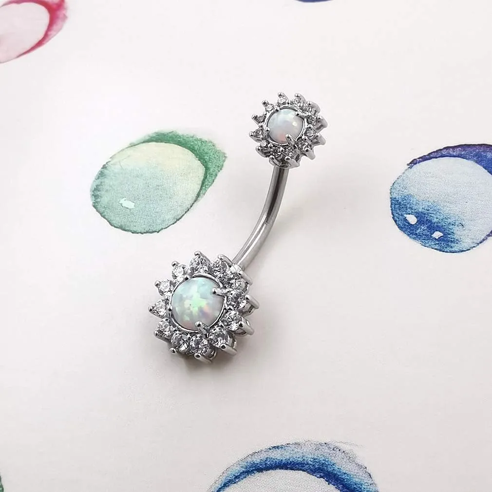 Excepro Belly Rings 316L Surgical SS 14G White Blue Sun Flower CZ Opal Body Jewelry Shiny Belly Button Rings