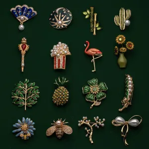 Fashion Animal Plant Lapel Pins Fruits Food Mix Brooches