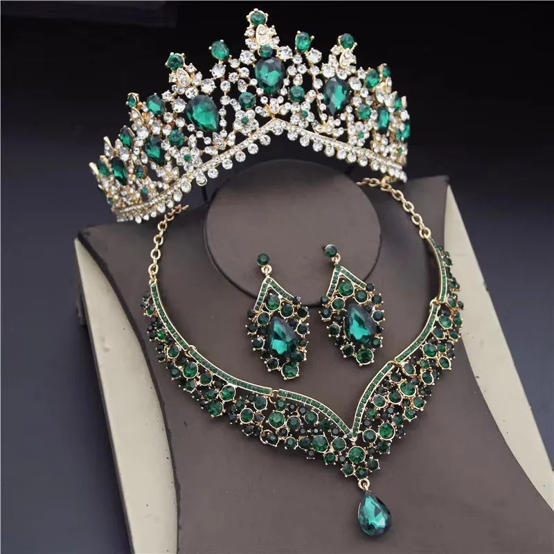Fashion Luxury Crystal  Tiaras Earrings Necklaces Wedding Set