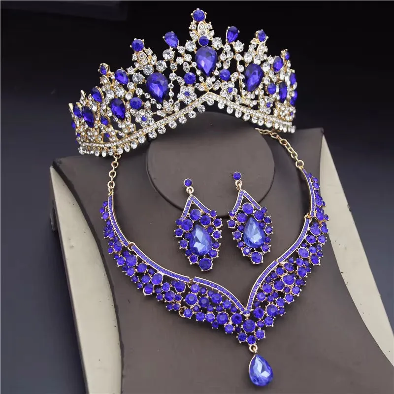 Fashion Luxury Crystal  Tiaras Earrings Necklaces Wedding Set