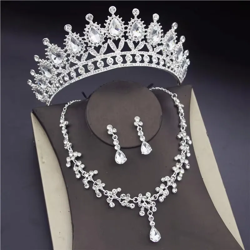 Fashion Luxury Crystal  Tiaras Earrings Necklaces Wedding Set