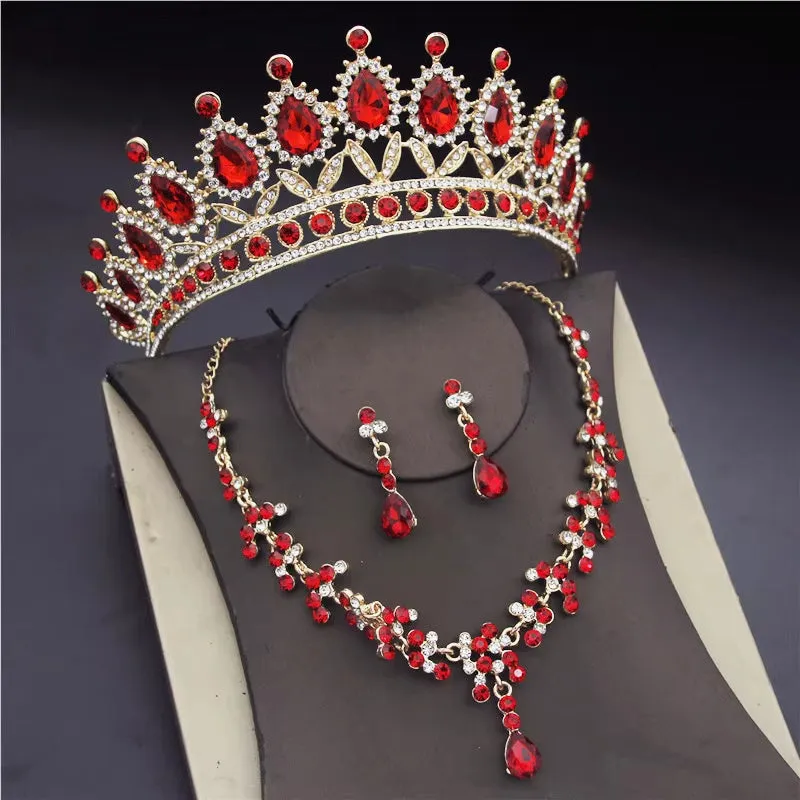 Fashion Luxury Crystal  Tiaras Earrings Necklaces Wedding Set