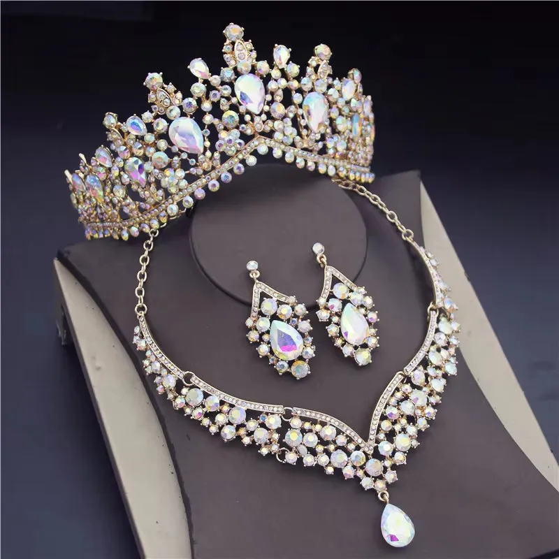 Fashion Luxury Crystal  Tiaras Earrings Necklaces Wedding Set