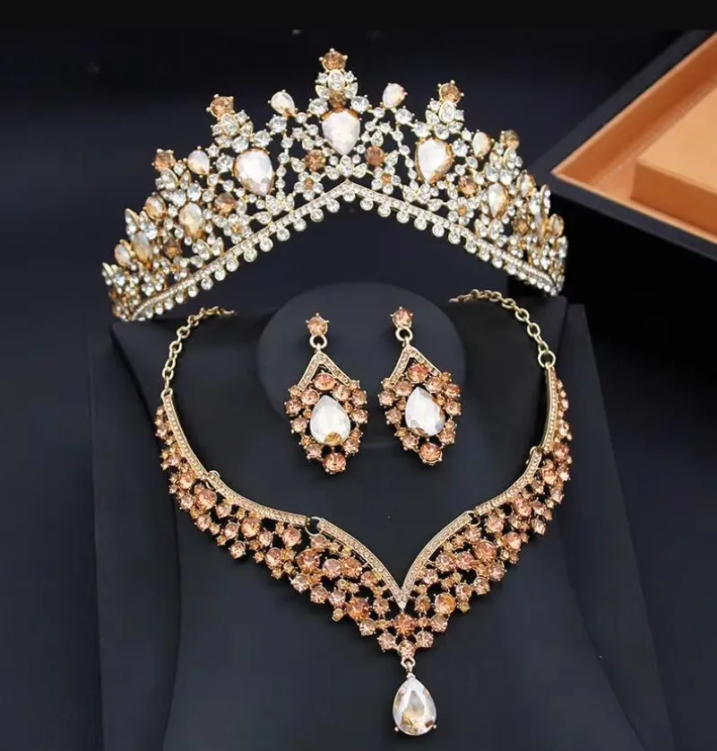 Fashion Luxury Crystal  Tiaras Earrings Necklaces Wedding Set