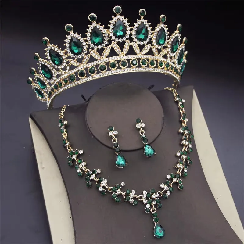 Fashion Luxury Crystal  Tiaras Earrings Necklaces Wedding Set
