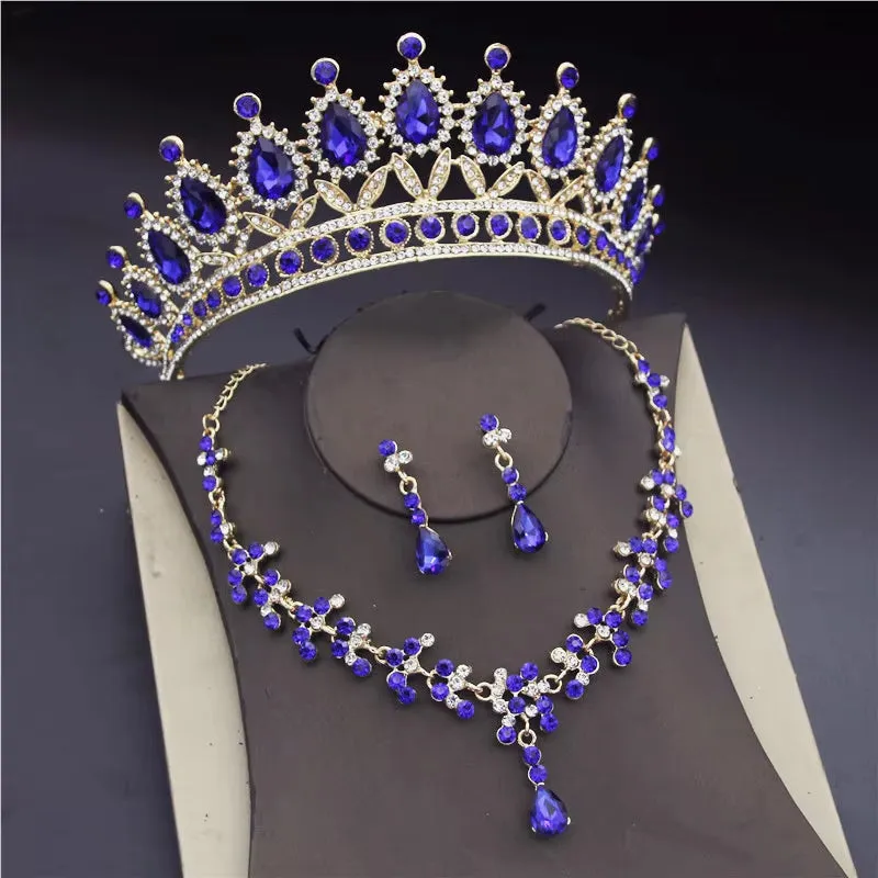 Fashion Luxury Crystal  Tiaras Earrings Necklaces Wedding Set