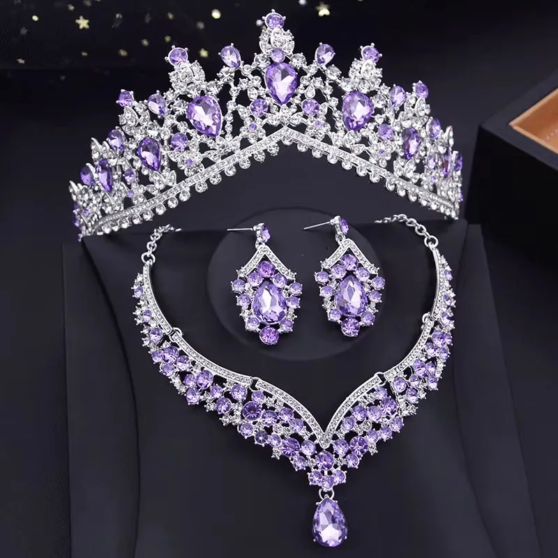 Fashion Luxury Crystal  Tiaras Earrings Necklaces Wedding Set
