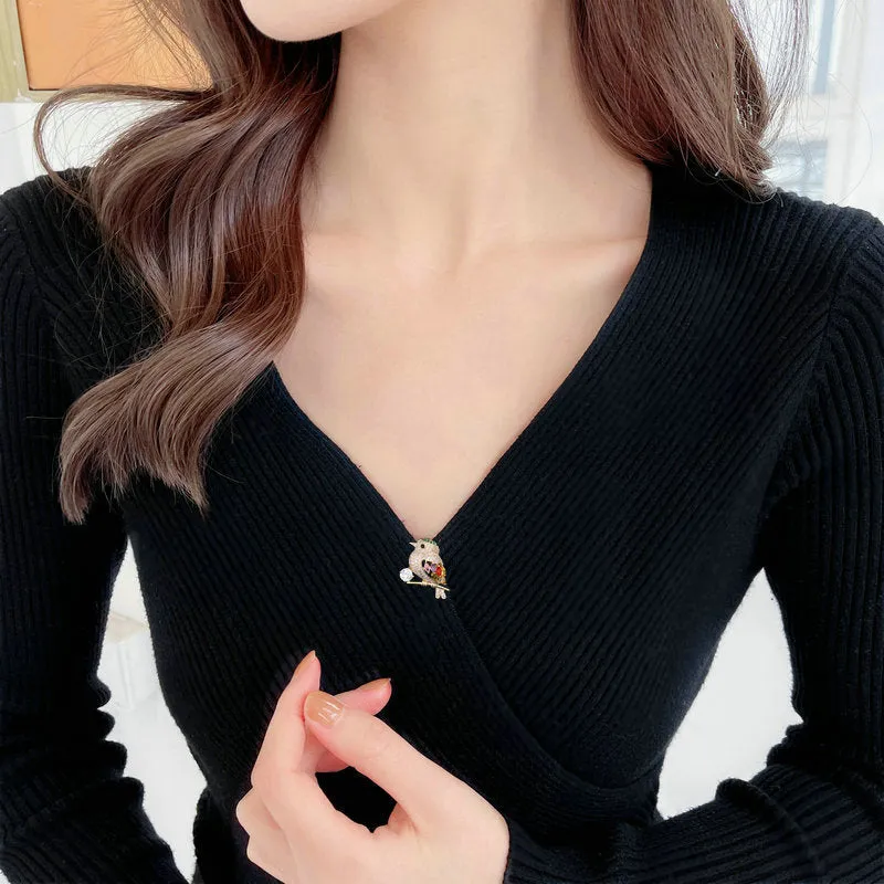 Fashionable Copper Micro Inlaid Cubic Zirconia Magpie Brooch Gift