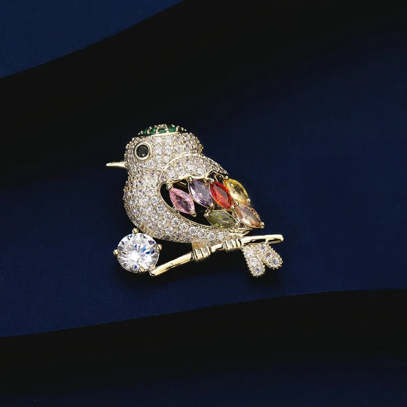Fashionable Copper Micro Inlaid Cubic Zirconia Magpie Brooch Gift