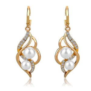 Faux Pearl Gold Drop Earrings for Women