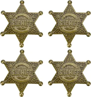 FINGERINSPIRE 4 PCS Metal Sheriff Badge 2.3x2.6inch Vintage Western Cop Star Badge Antique Bronze Iron Star Shape Cowboy Brooch Pin Reusable Brooches for Clothes Backpack Decoration Party Keepsake