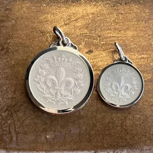 Fleur de Lis Enamel - White Cream, Sterling Silver Two sizes