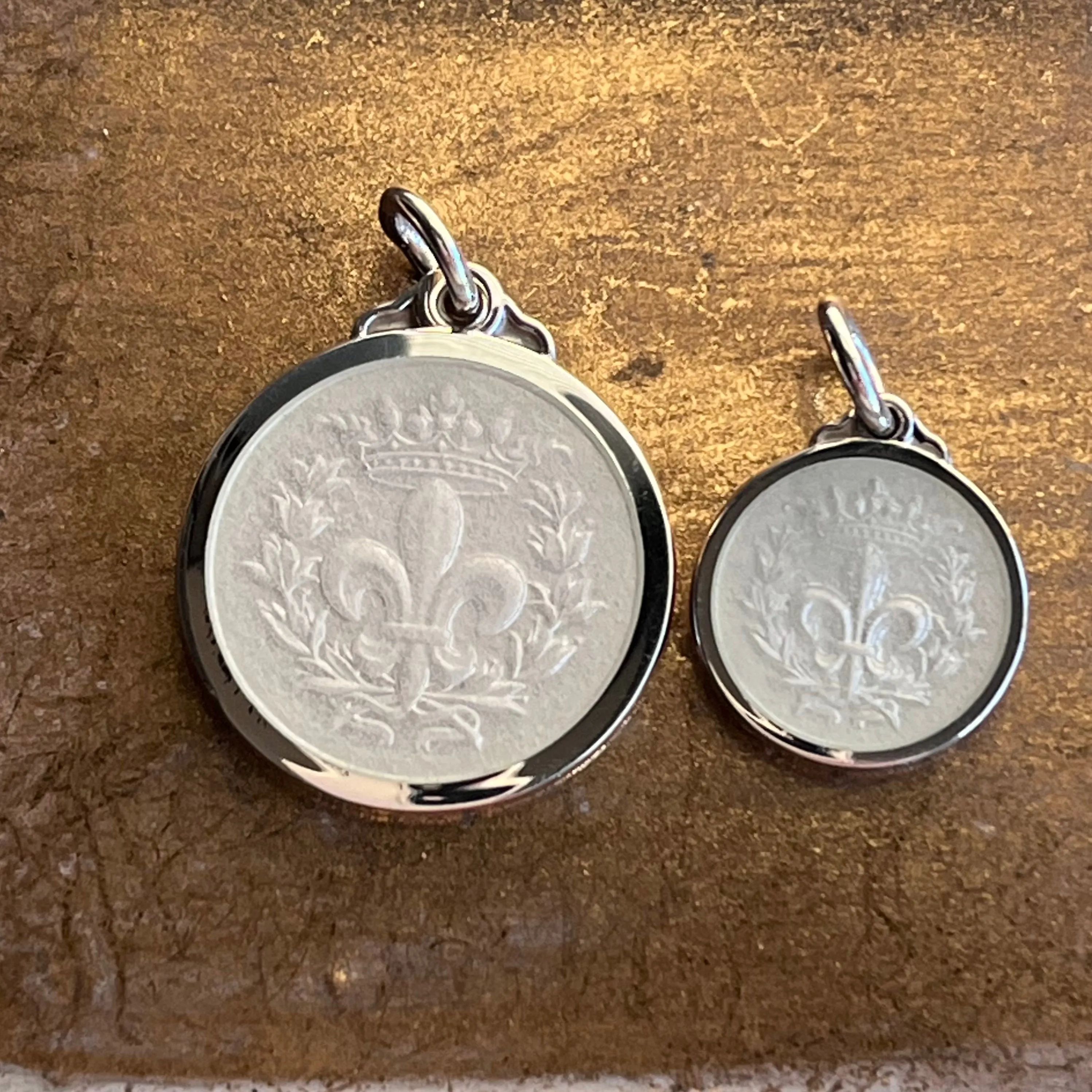 Fleur de Lis Enamel - White Cream, Sterling Silver Two sizes