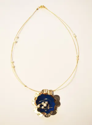 Forget Me Not Blue Flower Wired Pearl Necklace