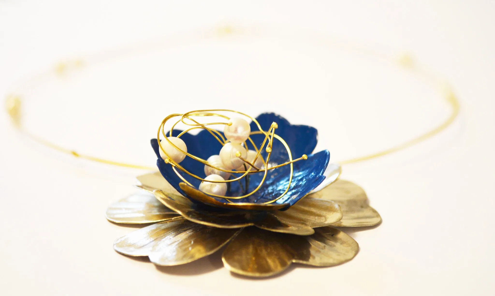 Forget Me Not Blue Flower Wired Pearl Necklace
