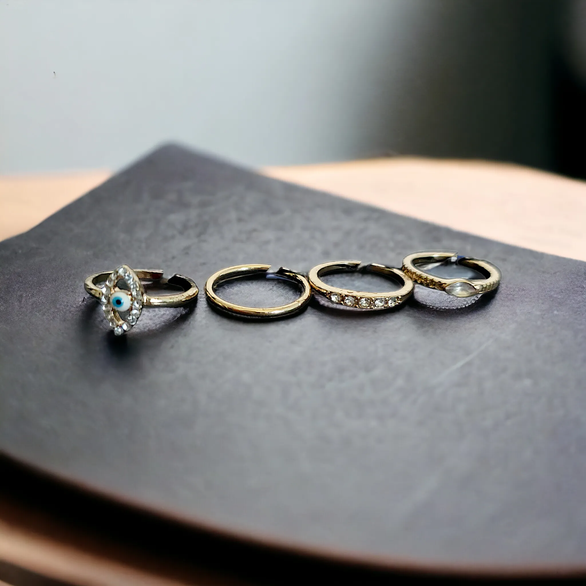 FREE PRESS 4 Pc Evil Eye Rhinestone Ring Set