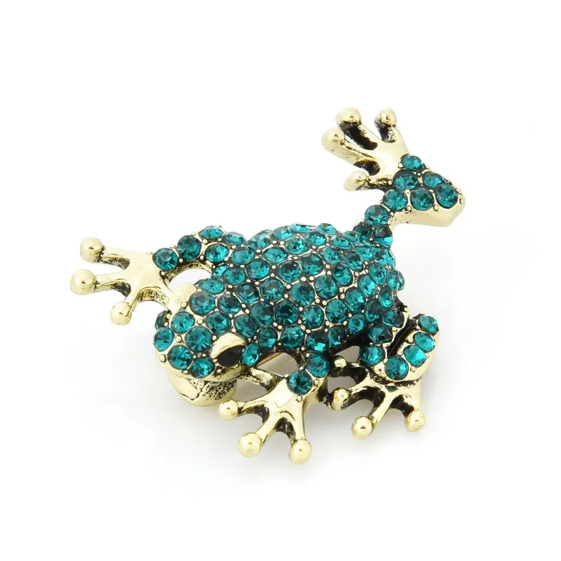 Full Rhinestone Frog Brooches Women Lovely Metal Frog Party Casual Brooch
