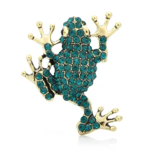 Full Rhinestone Frog Brooches Women Lovely Metal Frog Party Casual Brooch