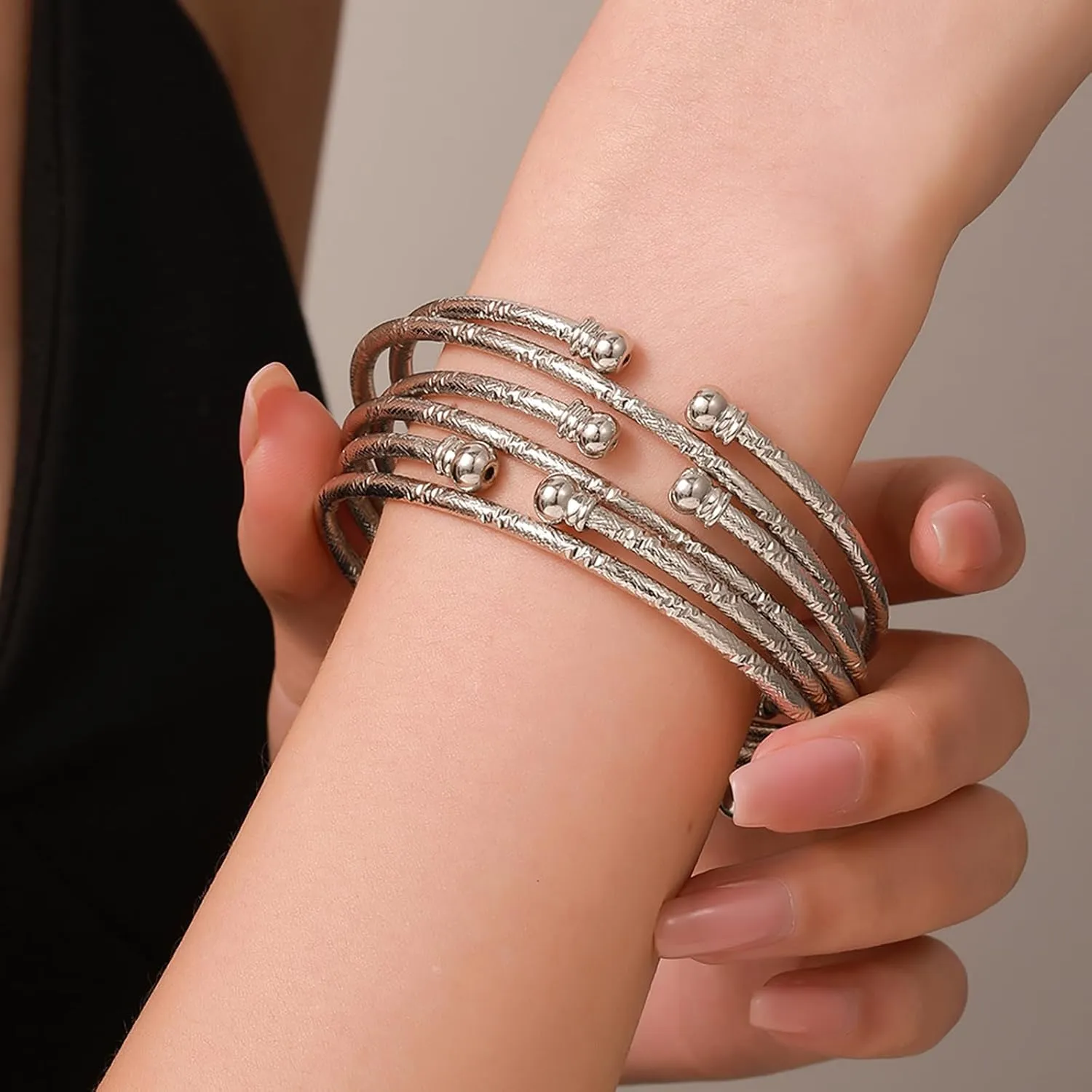 FUNOJOY Gold Bangle Bracelets Set for Women, Multi Layer Stackable Cuff Bracelets, Boho Open Adjustable Bangle Jewelry Gift for Her