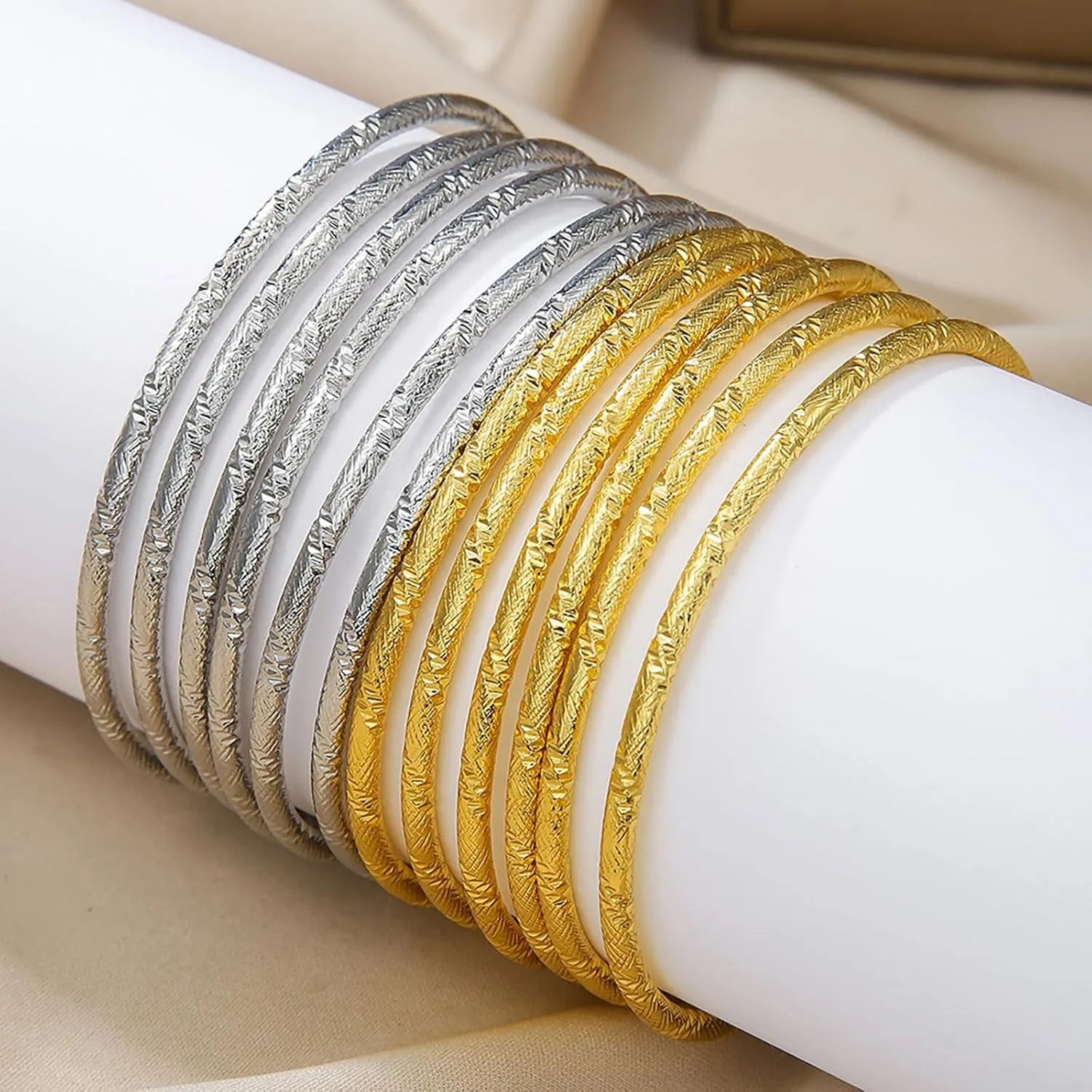 FUNOJOY Gold Bangle Bracelets Set for Women, Multi Layer Stackable Cuff Bracelets, Boho Open Adjustable Bangle Jewelry Gift for Her
