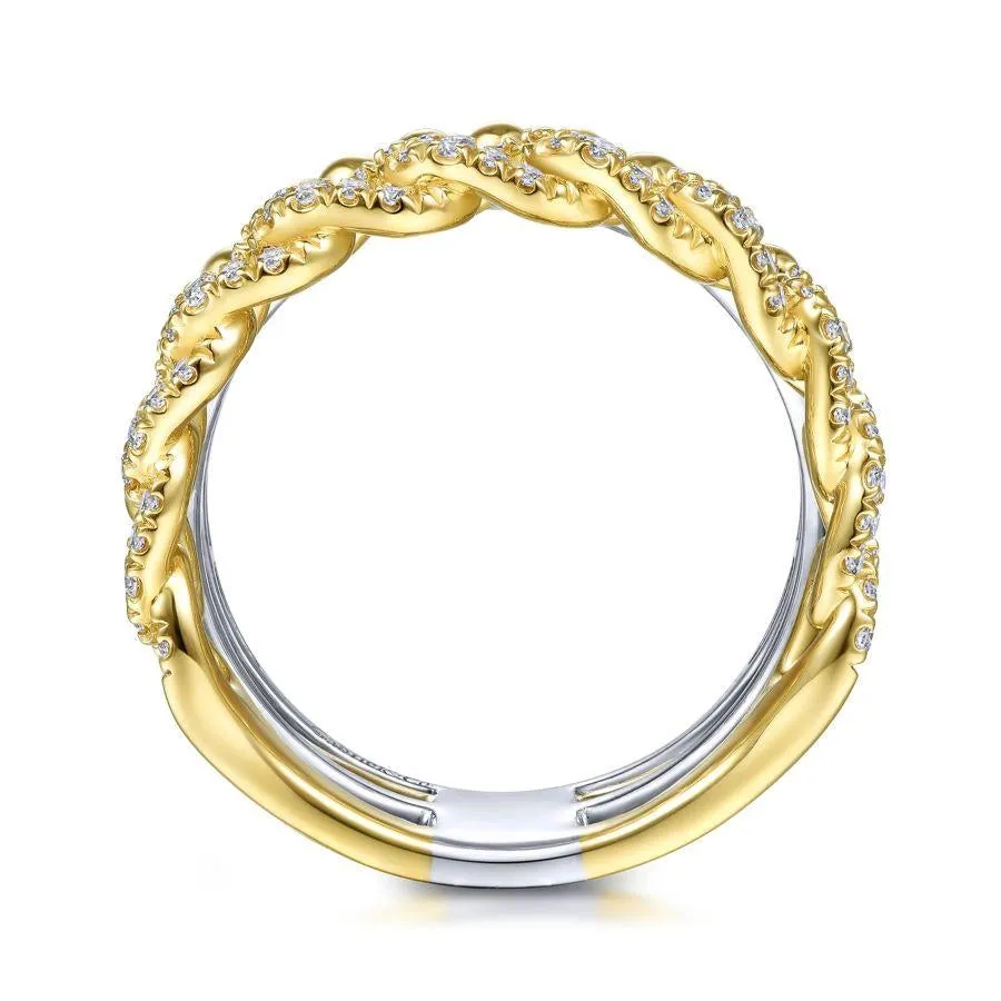 Gabriel & Co. 14K White-Yellow Gold Wide Band Layered Diamond Ring