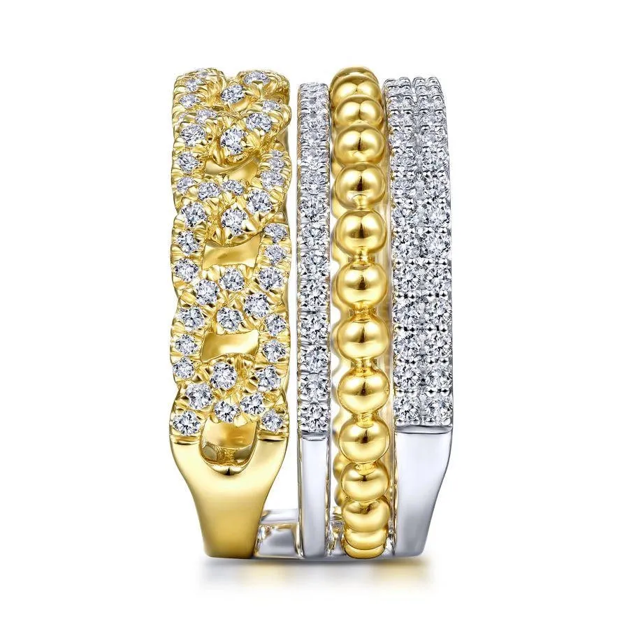 Gabriel & Co. 14K White-Yellow Gold Wide Band Layered Diamond Ring