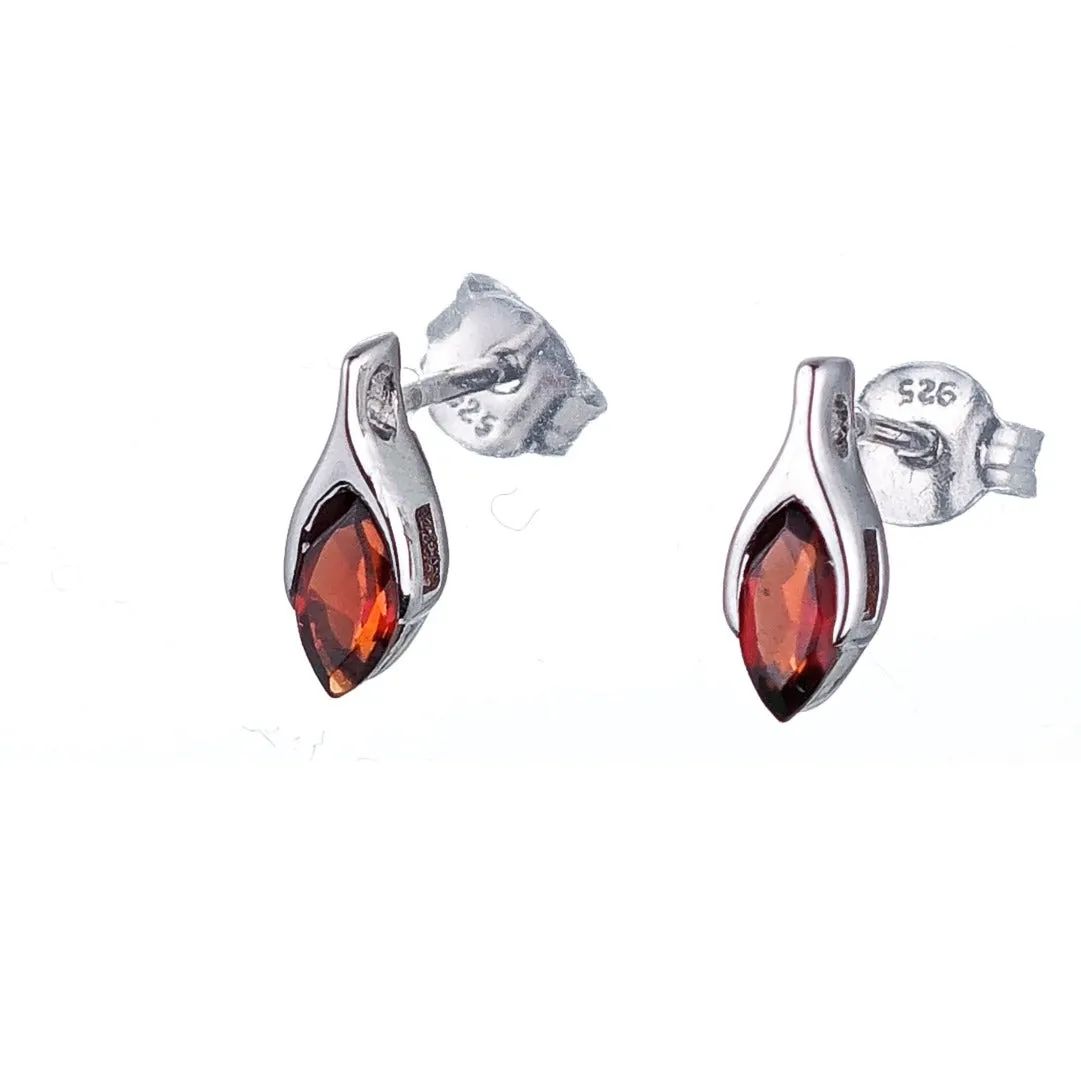 Garnet Earrings Sterling Silver Studs Minimalist Marquise