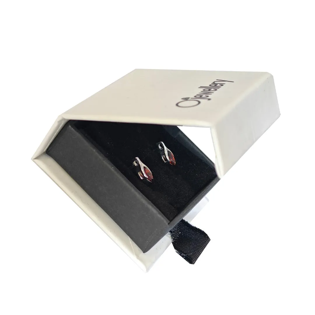 Garnet Earrings Sterling Silver Studs Minimalist Marquise