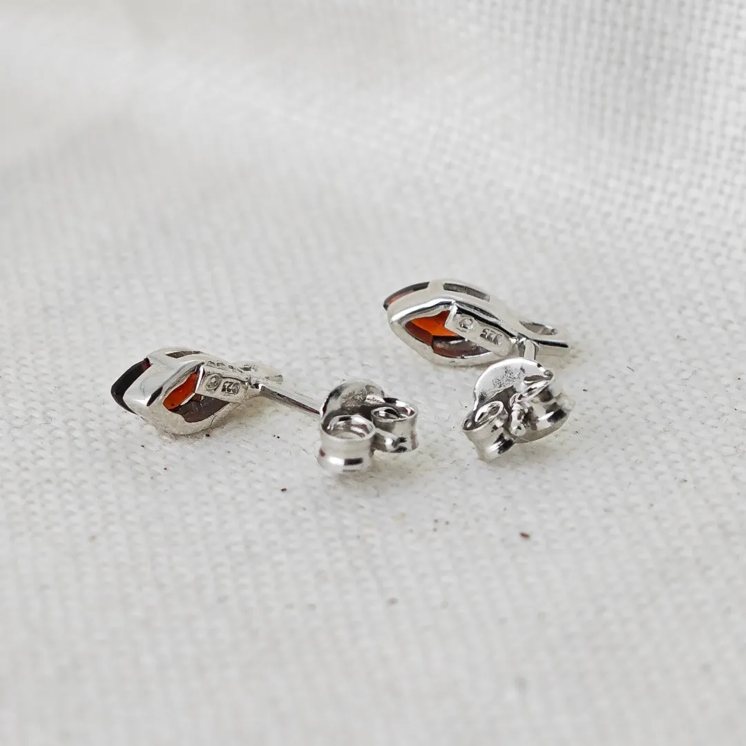 Garnet Earrings Sterling Silver Studs Minimalist Marquise