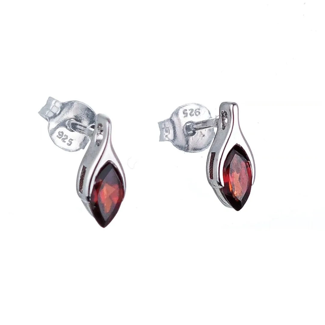 Garnet Earrings Sterling Silver Studs Minimalist Marquise