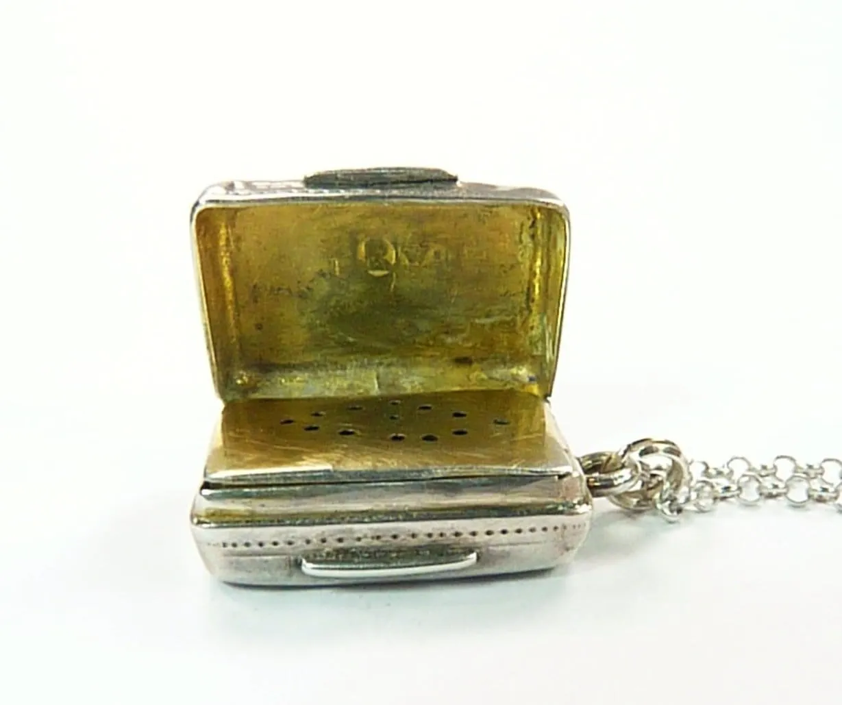Georgian Sterling Silver Vinaigrette Pendant On 18 Inch Necklace 1838