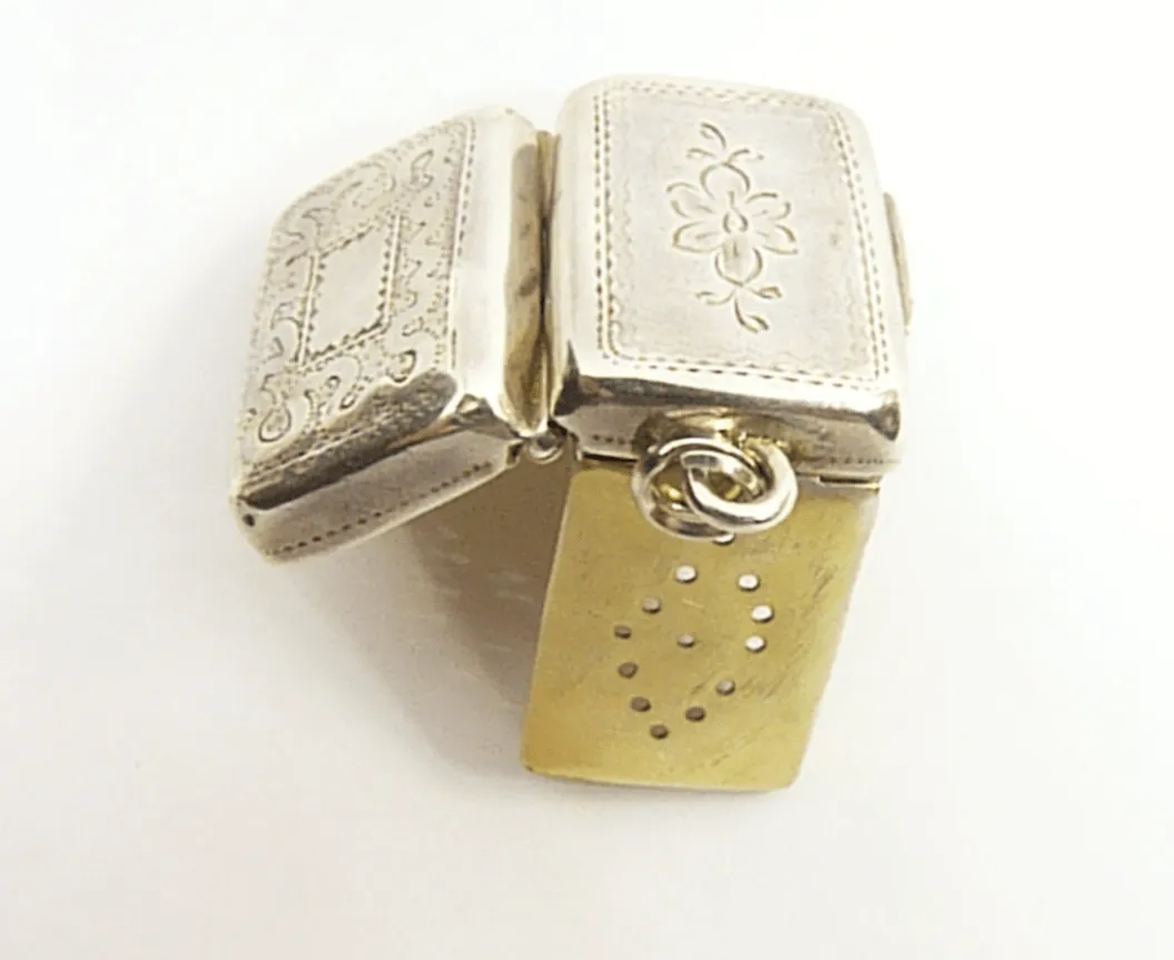 Georgian Sterling Silver Vinaigrette Pendant On 18 Inch Necklace 1838