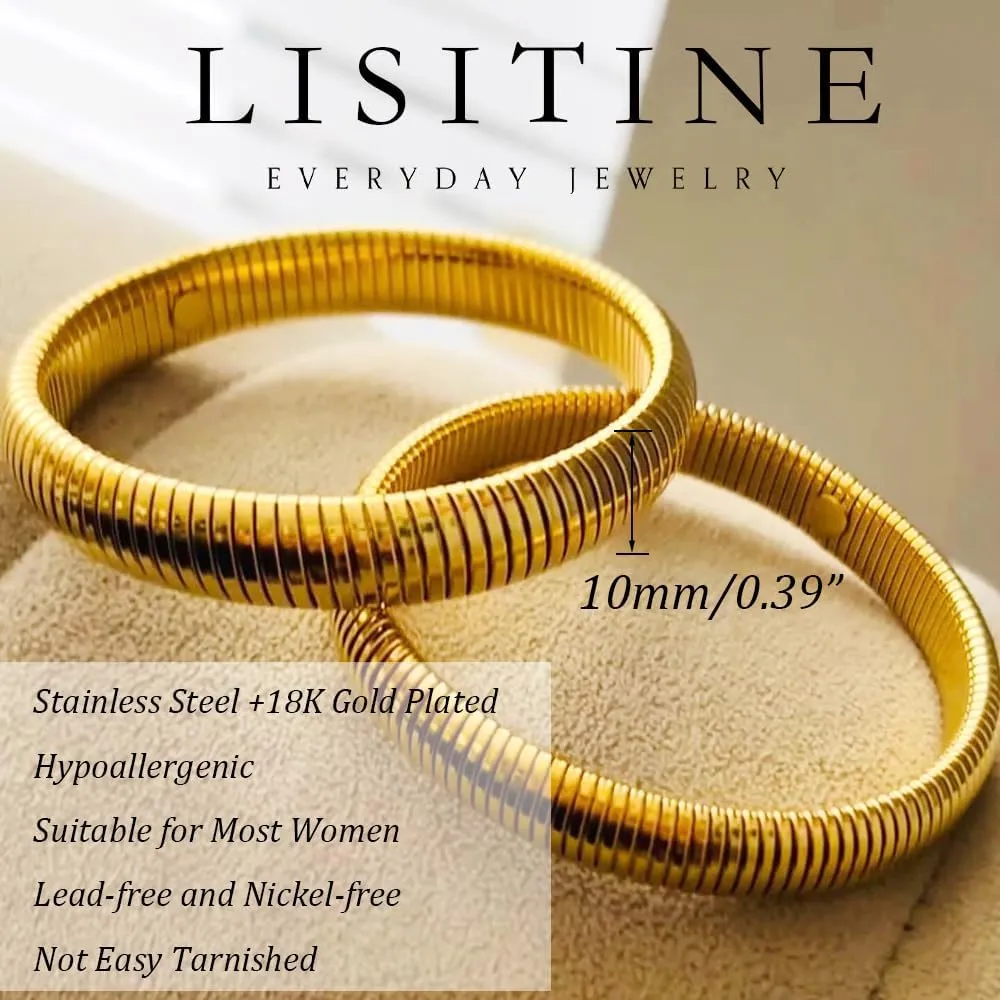 Gold Bangles for Women Chunky Gold Bracelets 18K Gold Plated Stainless Steel Bangles Bracelets Flexible Stretch Bangle Chunky Jewelry for Women