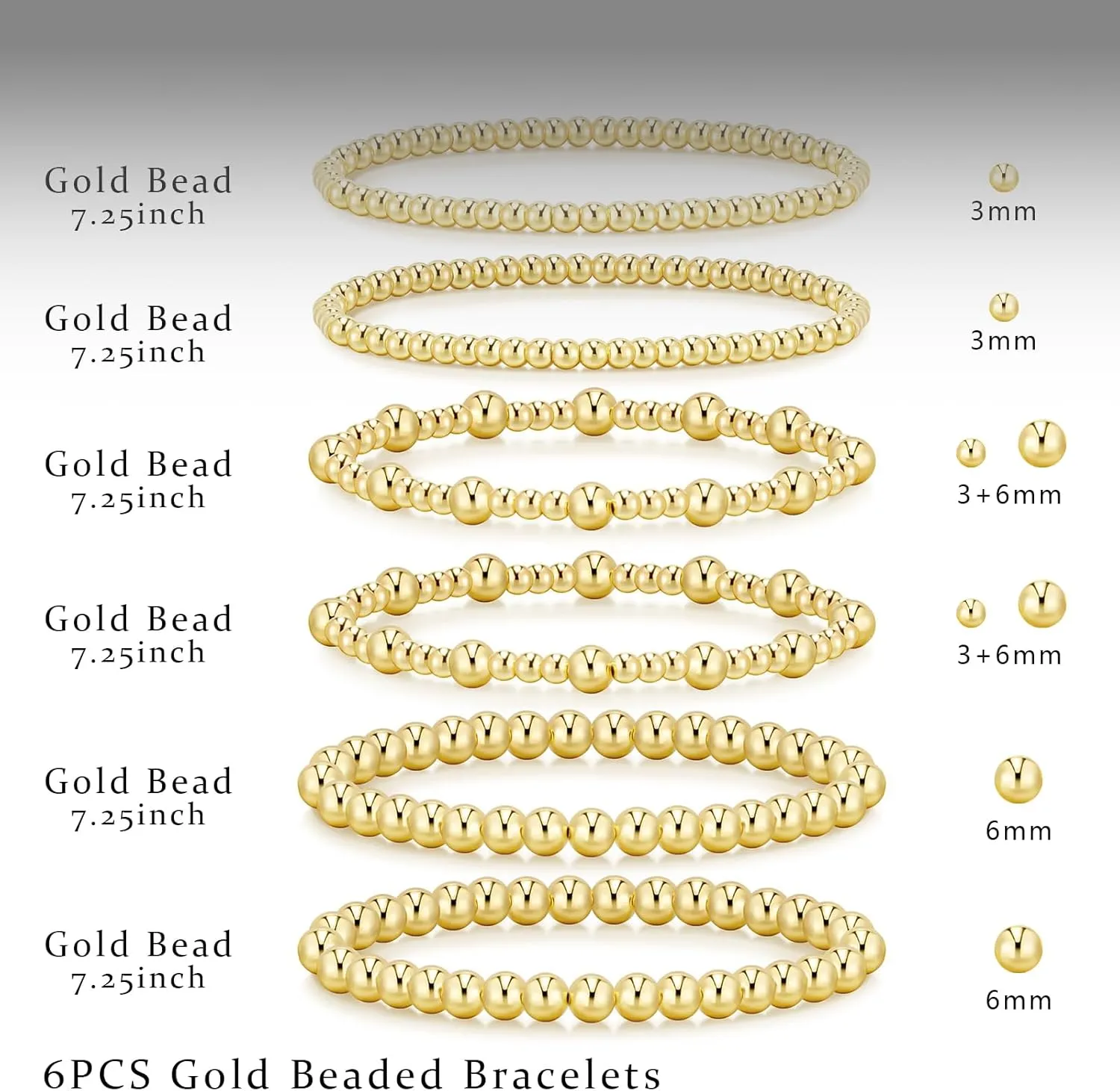 Gold Bracelets for Women 14K Gold Plated Stackable Bead Ball Bracelet Set Stretch Gold Beaded Bracelets Gold Jewelry for Women Gifts