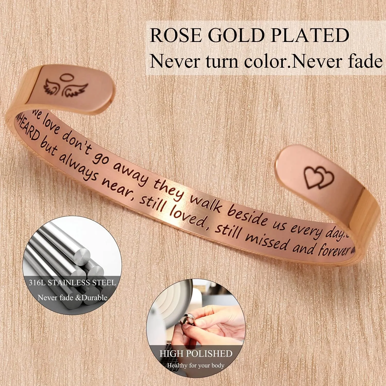 Gold Bracelets for Women Gifts Valentines Day Gifts for Her Uplifting Cuff Bangle Inspirational Mantra Engraved Rose Gold Jewelry
