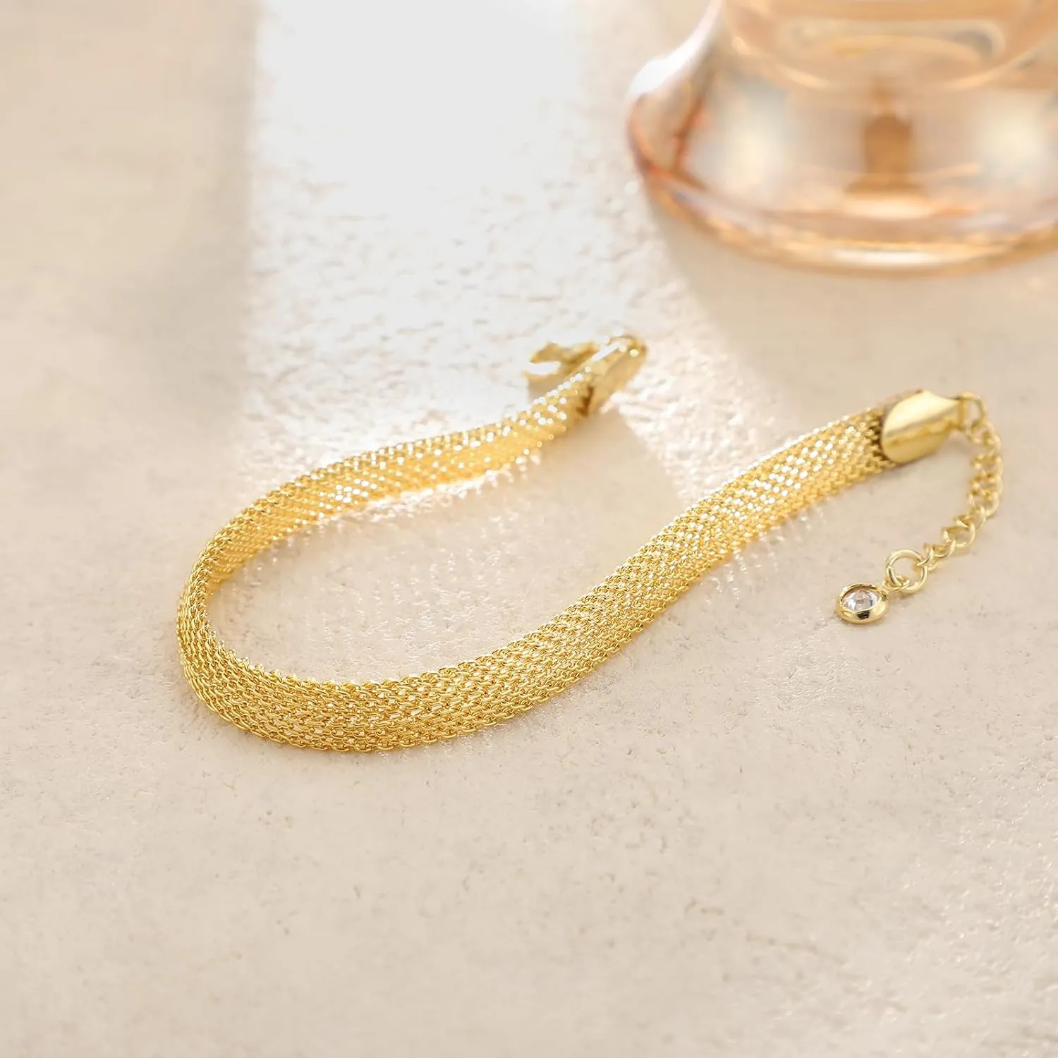 Gold Bracelets For Women Gold/Silver Plated Anklets for women - Non Tarnish, Waterproof Mesh & Bangle Bracelets For Women - Gold Filled & Gold Plated Bracelet Collection 5mm Mesh Link Chain