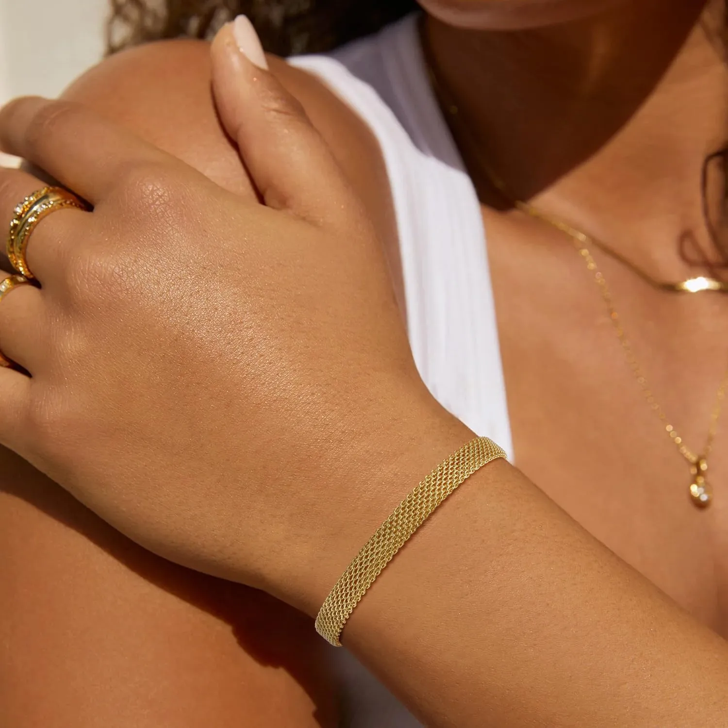 Gold Bracelets For Women Gold/Silver Plated Anklets for women - Non Tarnish, Waterproof Mesh & Bangle Bracelets For Women - Gold Filled & Gold Plated Bracelet Collection 5mm Mesh Link Chain