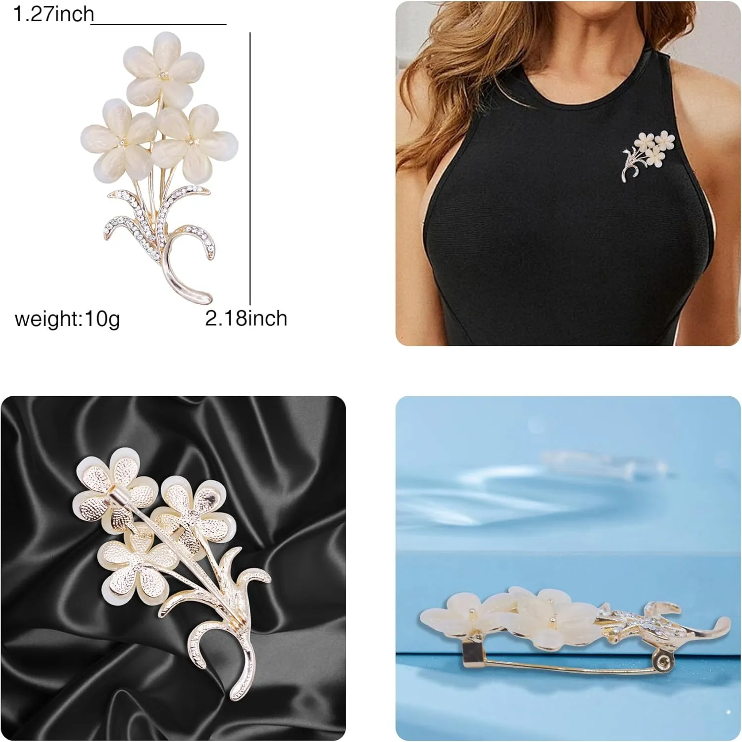 Gold Crystal Flower Brooches for Womne Elegant Rhinestone Flower Brooch Pins Fashion Jewelry Accessories for Women Gift