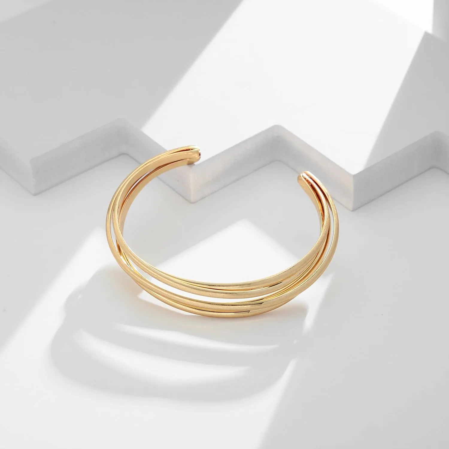 Gold Cuff Bracelet for Women Chunky Multi-layer Cross Wire Open Bracelet Hollow Wide Cuff Bracelets Adjustable Gold Open Cuff Bangle Bracelet