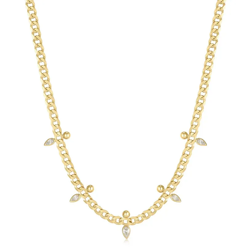 Gold Curb Chain Sparkle Point Necklace