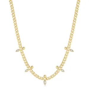 Gold Curb Chain Sparkle Point Necklace