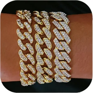 Gold Silver Ankle Bracelets for Women Cuban Link Anklets Plus Size Ankle Bracelet Layered Link Anklet Set Rhinestone Bling Anklets Gold Silver Jewelry for Women Gift Set