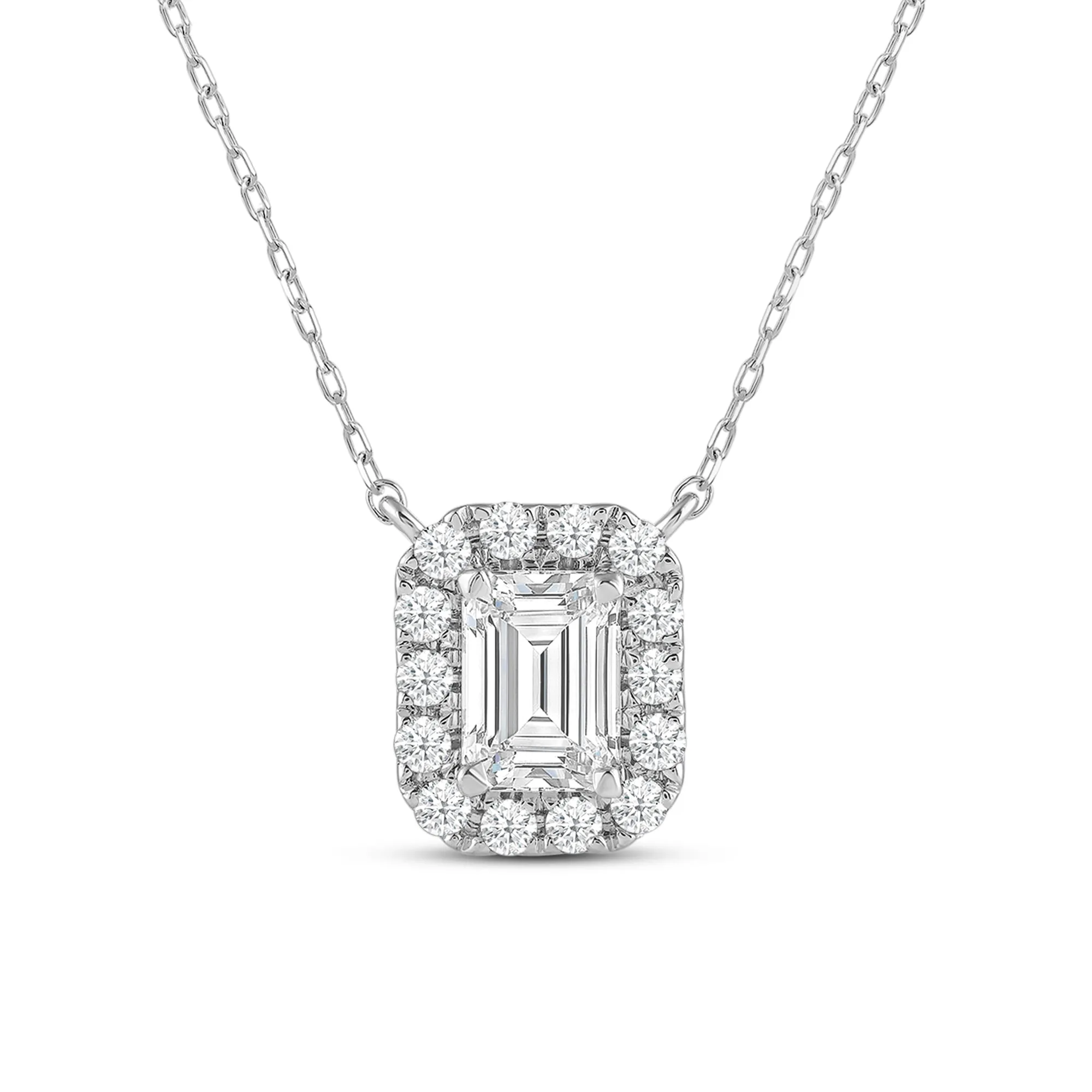Halo Emerald Lab Created Diamond Necklace