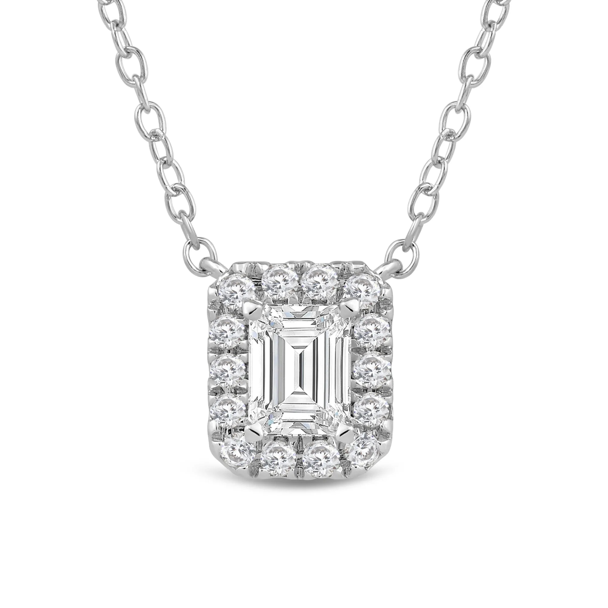 Halo Emerald Lab Created Diamond Necklace