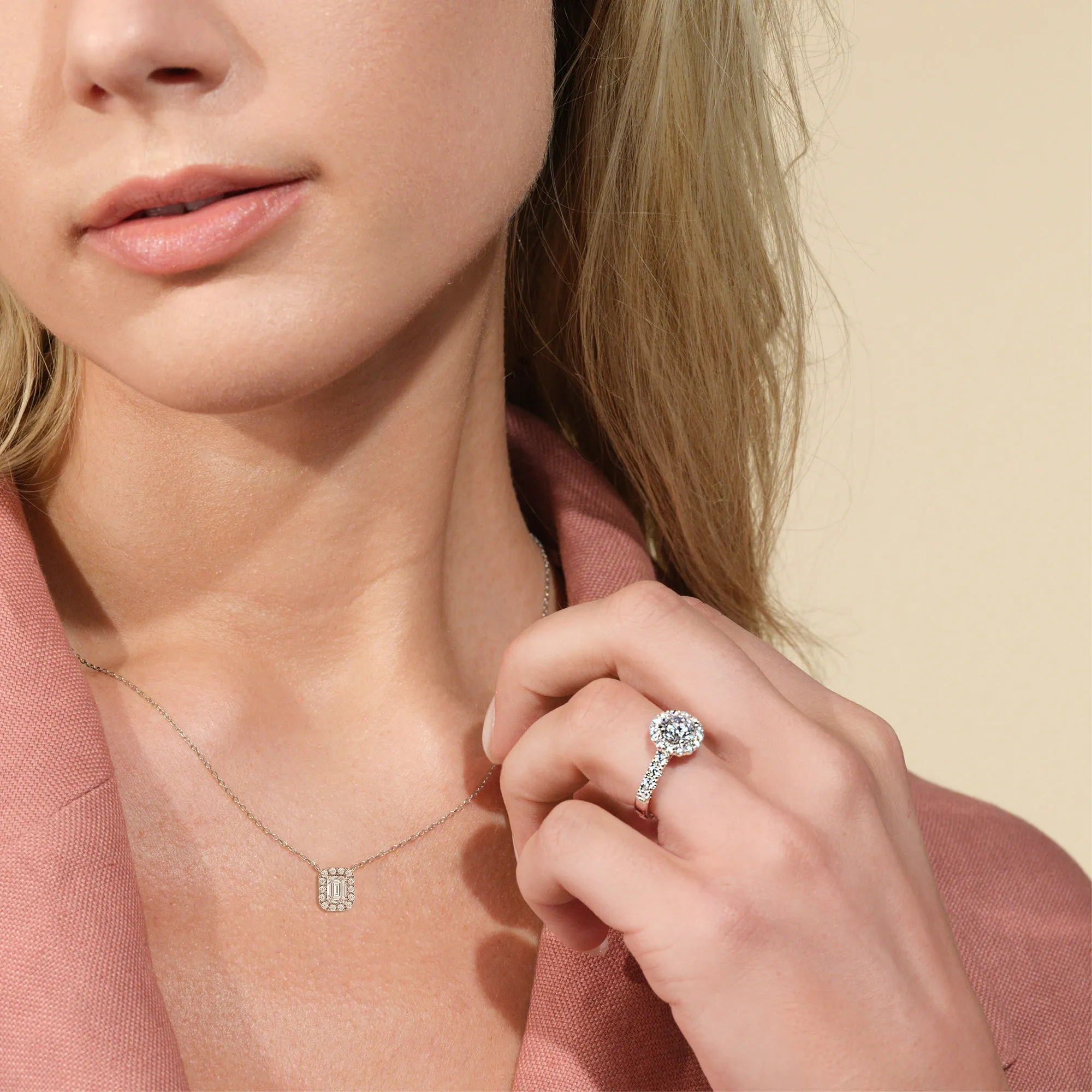 Halo Emerald Lab Created Diamond Necklace