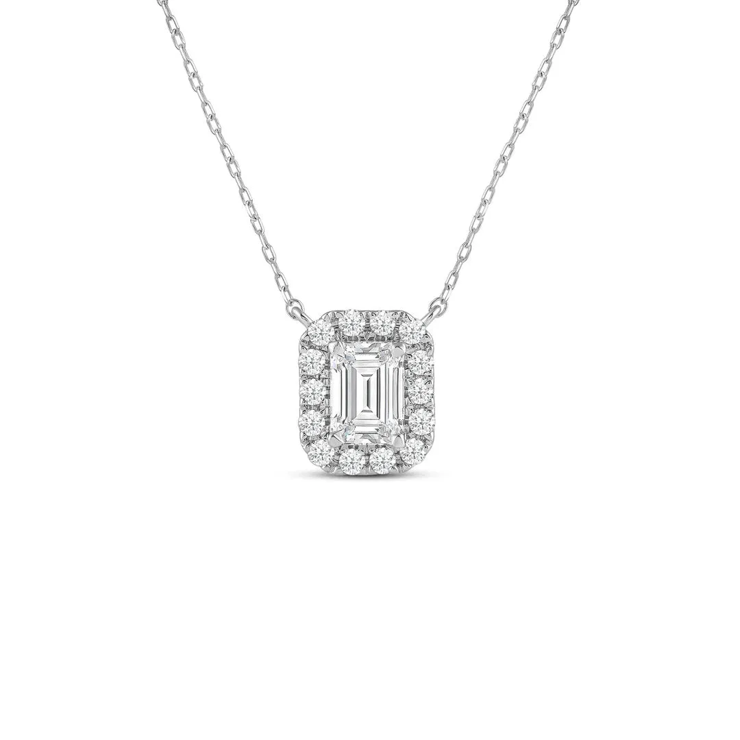 Halo Emerald Lab Created Diamond Necklace