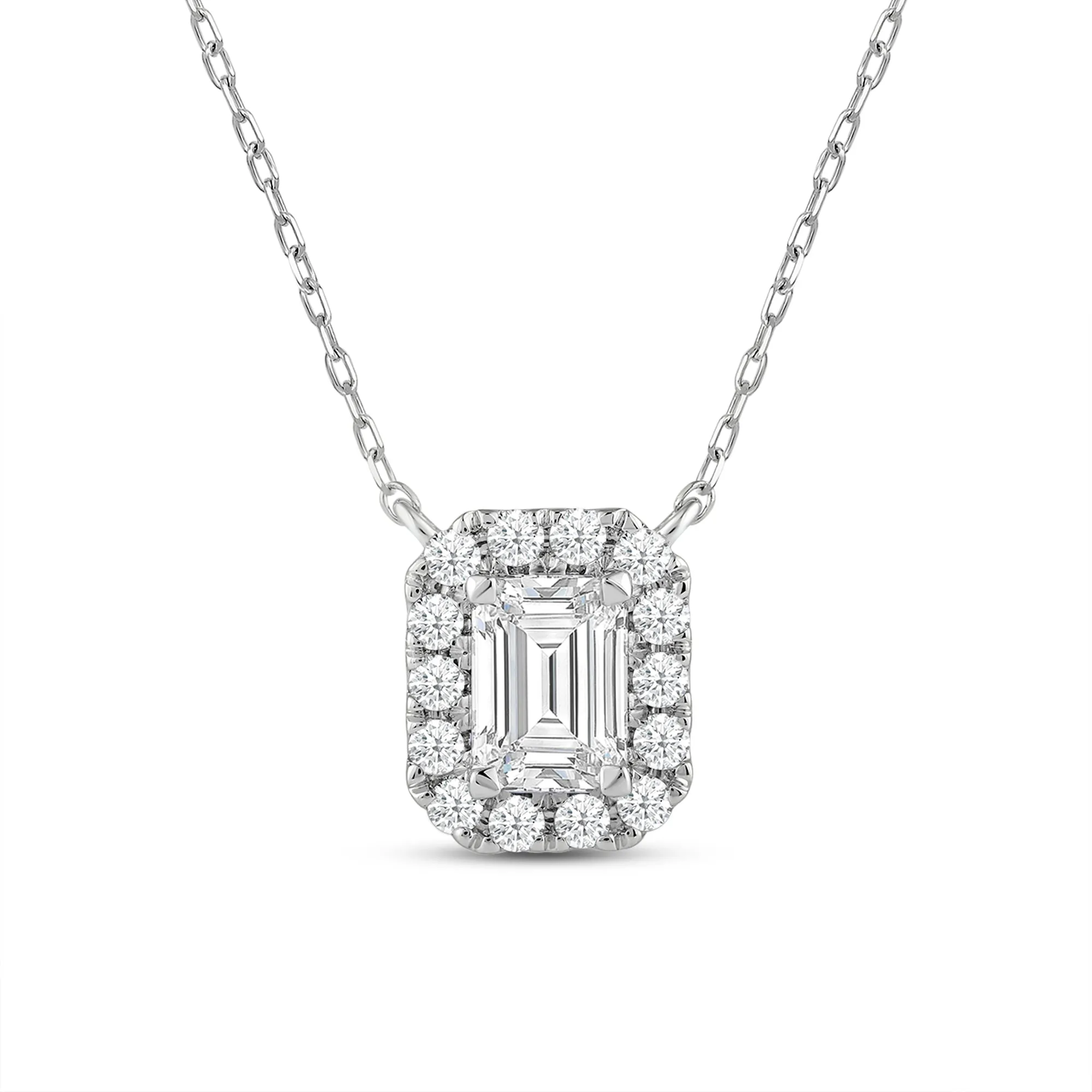 Halo Emerald Lab Created Diamond Necklace