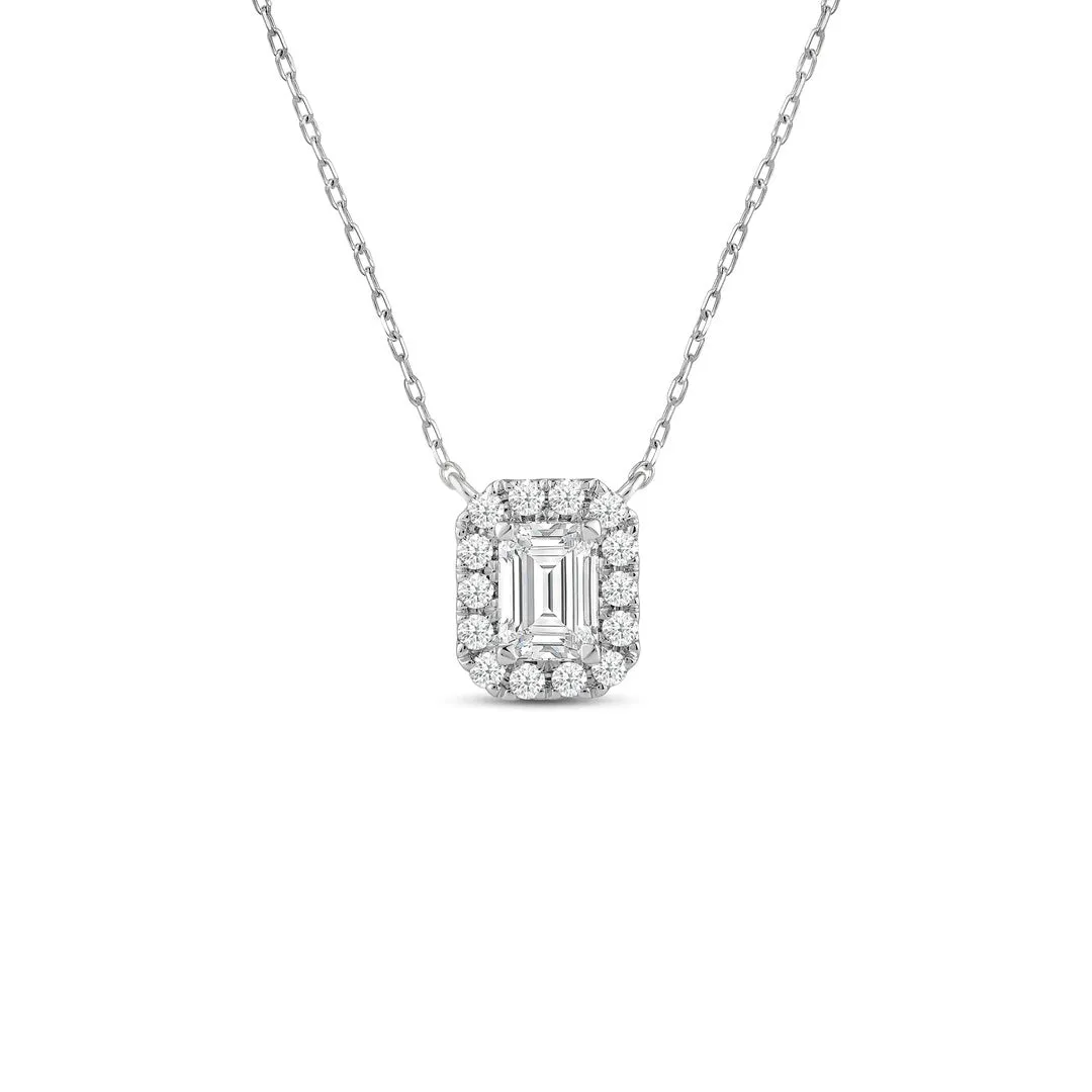 Halo Emerald Lab Created Diamond Necklace