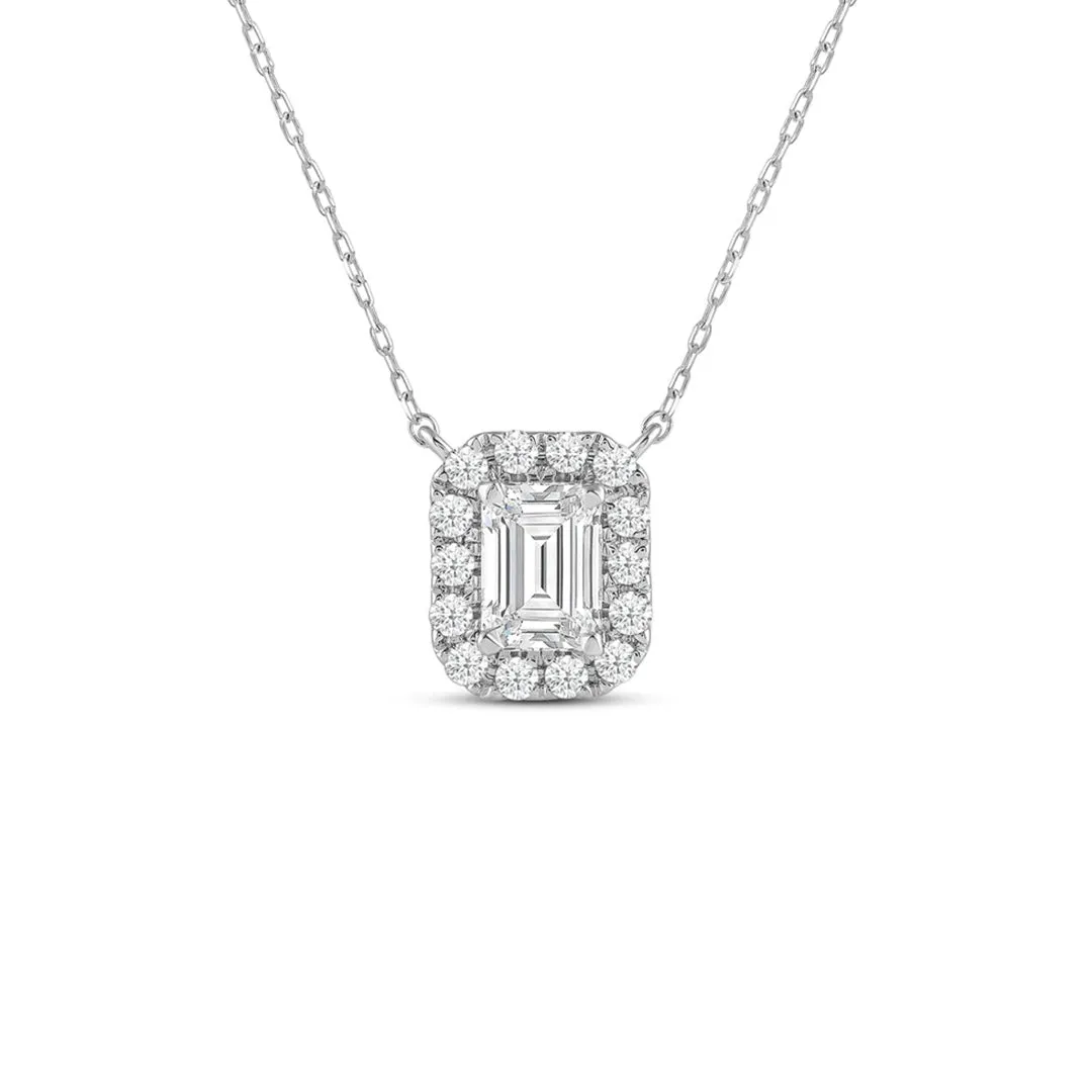 Halo Emerald Lab Created Diamond Necklace