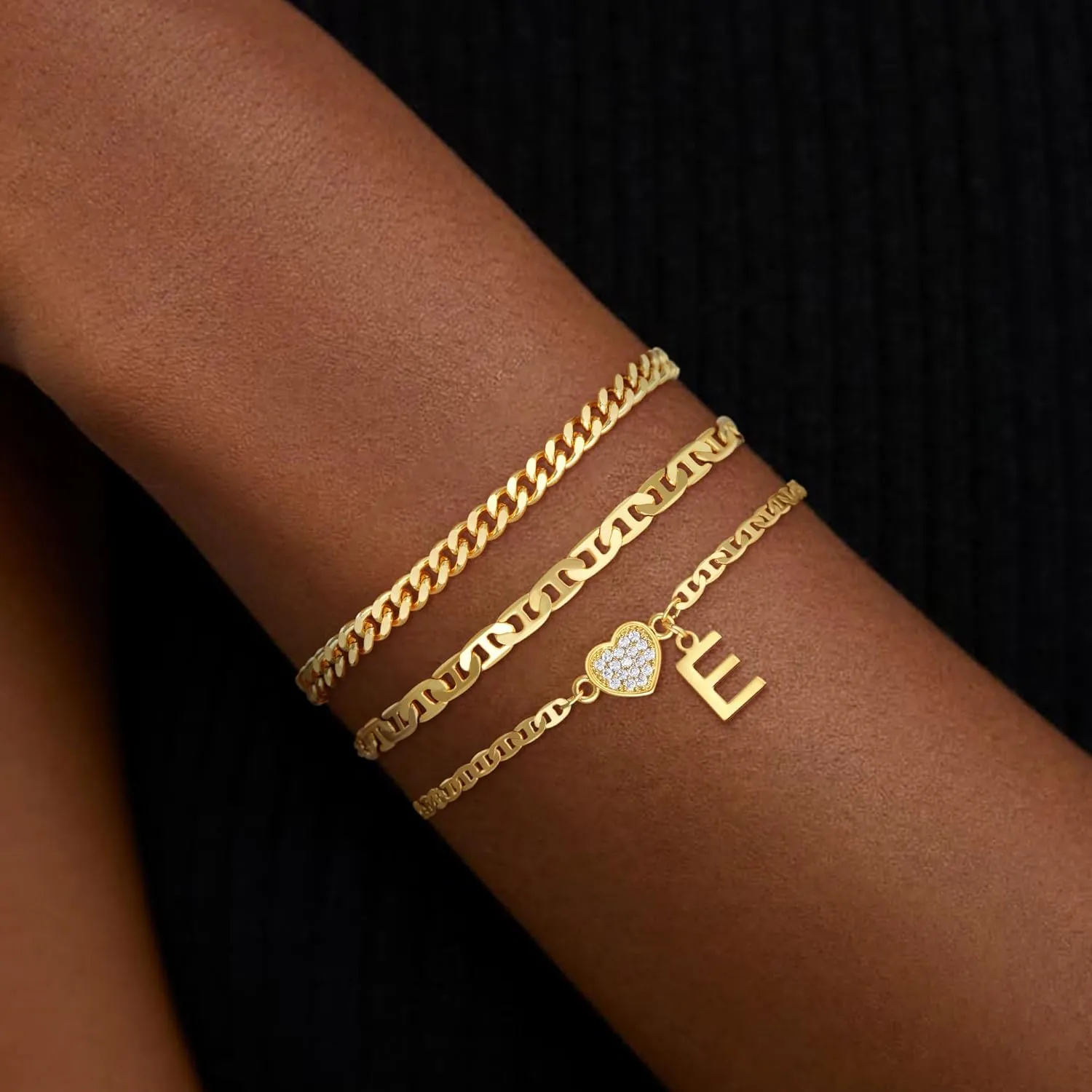 Heart Initial Bracelets for Women, 14K Gold Plated Letter A-Z Stacked Bracelet Dainty Gold Heart Bracelet Personalized Gold initial Bracelets Jewelry Gifts for Women Trendy